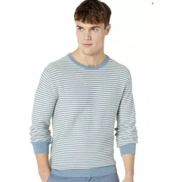 J. Crew Mens Linen Cotton Crewneck Sweater Heather Microstripe Blue White sz S - Picture 2 of 13
